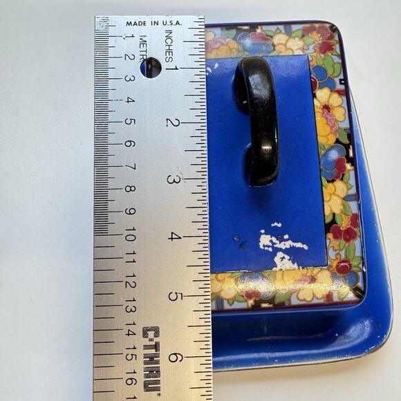 Vintage Art Deco Scotch Ivory Cheese Butter Dish Antique Tableware Blue Floral - Picture 8 of 10